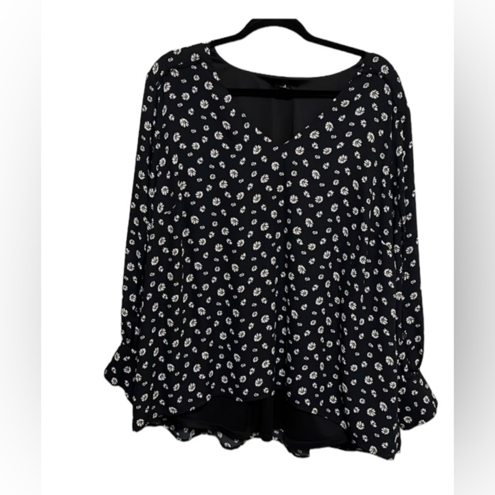 JASON WU Floral Daisy Print Long Sleeve V-neck Blouse Size 1X